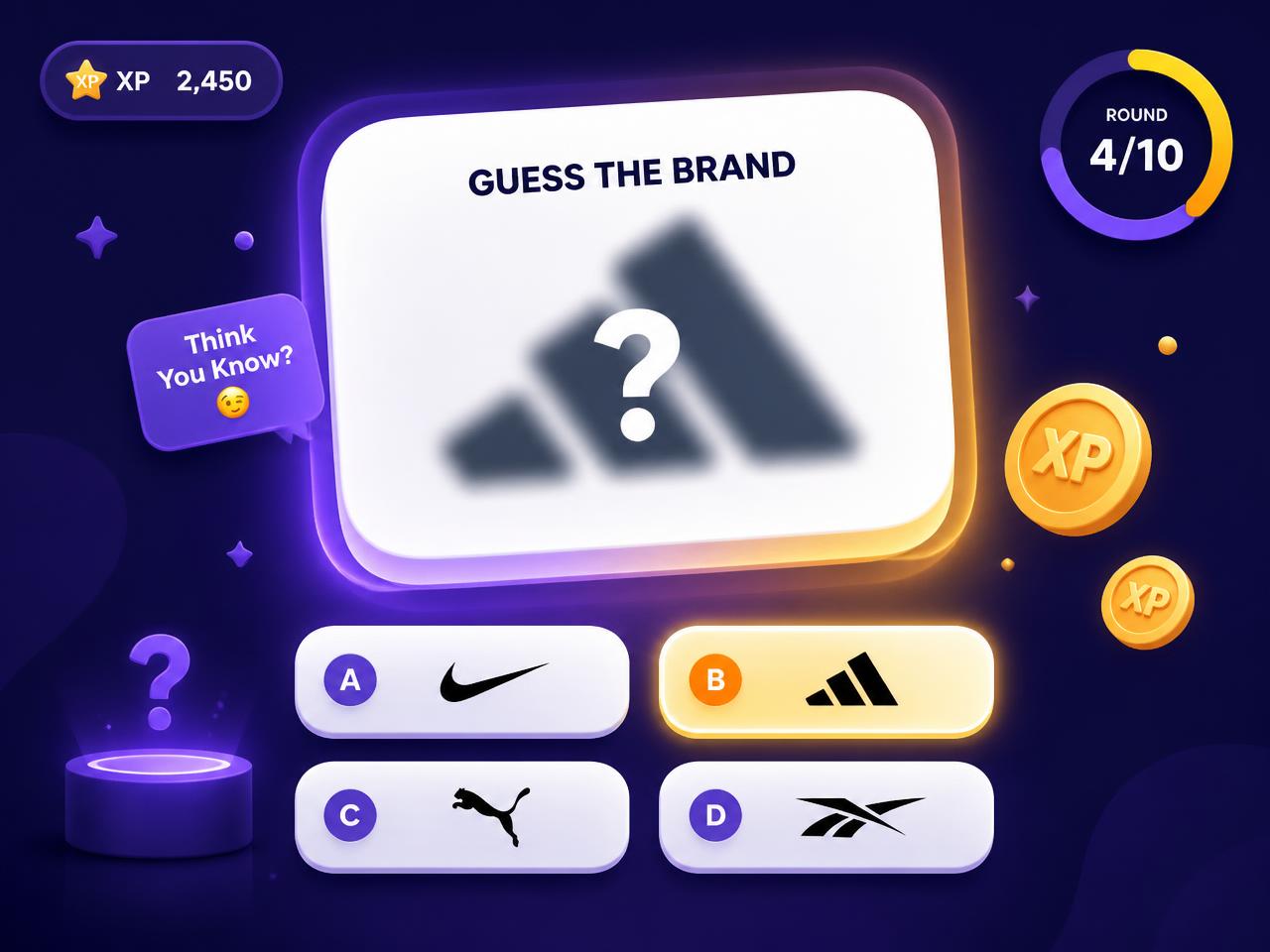 Quiz card showing a question with four multiple choice answers